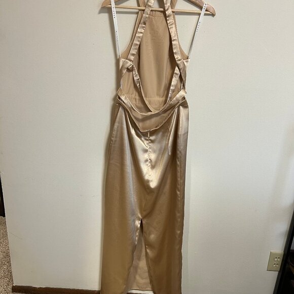 Azazie Clarice Gold Metallic Satin Bridesmaid Dress Sz 6 EUC - Picture 4 of 12
